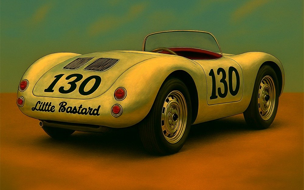 James Dean's infamous 'Little Bastard' a silver Porsche 550 Spyder.