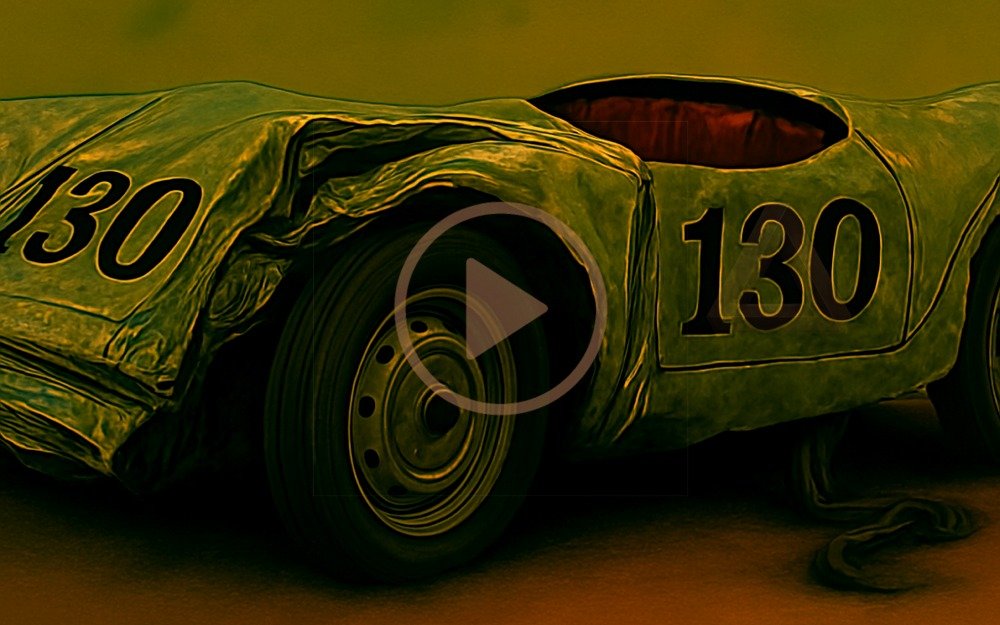 Video thumbnail: A stylised image of James Dean's wrecked Porsche with link to YouTube video.
