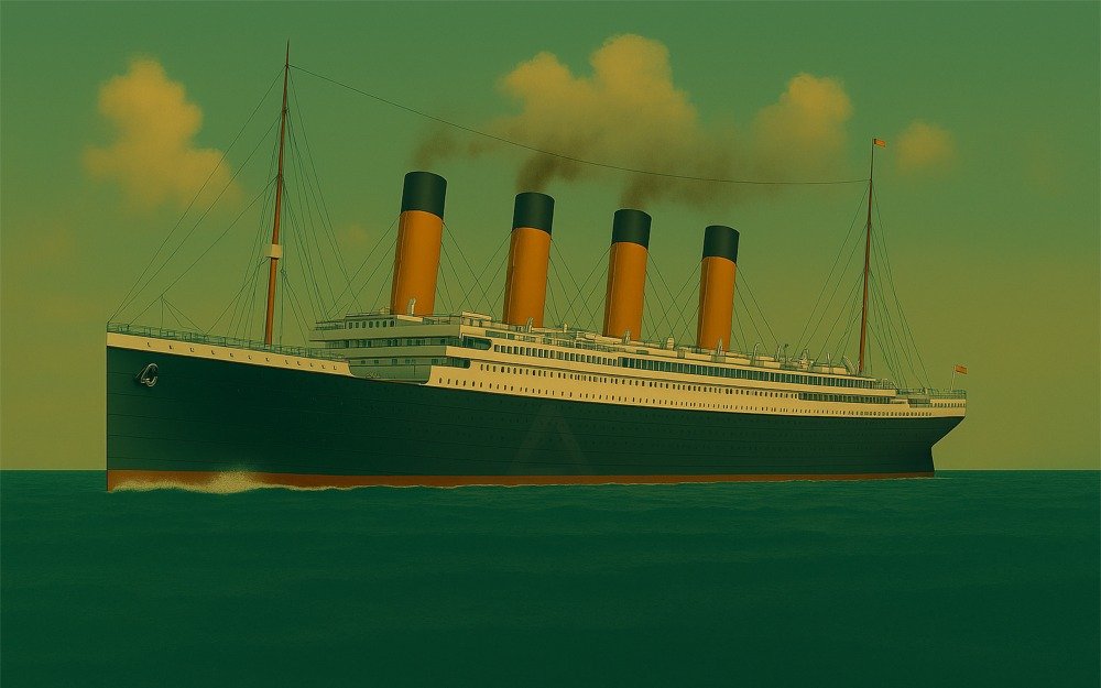 The Titanic at sea - stylised image.